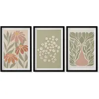 Wallfluent 3-Delige Schilderij Set - Bloemmotieven, Minimalistische Patronen, Boho-Stijl - 40 x 60 cm - Moderne Wanddecoratie - Woonkamer - Stijlvolle Muurdecoratie