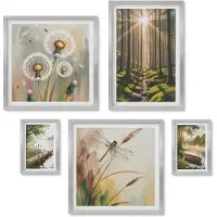 Wallfluent 4-Delige Schilderij Set - Boslandschappen met natuur en rust op de achtergrond. - 50 x 50 cm, 20 x 30 cm en 40 x 60 cm - Muurdecoratie - Wanddecoratie - Hal - Moderne Wanddecoratie