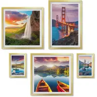 Wallfluent 5-Delige Schilderij Set - Natuurlijke Landschappen En Brugarchitectuur In De Vs - 50 x 50 cm, 20 x 30 cm En 40 x 60 cm - Decoratieve Schilderijen - Woonkamer - Interieur - Wanddecoratie