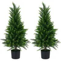 Costway Set van 2 kunstplanten ceder, 90 cm, kunstplant cederboom, kunstboom met pot, groene planten met PE-stam en bladeren, decoratieve plant kamerplant, cipresplant voor thuis en kantoor, groen