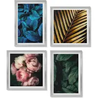 Wallfluent 4-Delige Schilderij Set - Bladeren en bloemen in verschillende kleuren - 40 x 40 cm en 40 x 60 cm - Decoratieve Schilderijen - Wanddecoratie - Hal