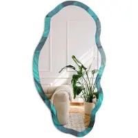 Coloray Turkooizen Bladeren Spiegel - Turkoois Rechthoekige Spiegel Voor Interieur - Organische Spiegel - Slaapkamer, Woonkamer, Kantoor - Modern - 45x90 cm - Totale afmeting 52x97 cm