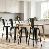 HAUSS SPOLE Barkrukken Industrieel Set van 4 Stapelbaar Met Rugleuning En Voetensteun Comfortabel Voor Keuken En Bar Metaal Zwart
