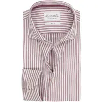 Michaelis slim fit heren overhemd - flanel - bordeaux rood gestreept - Strijkvriendelijk - Boordmaat: 42 (EU maat: L)