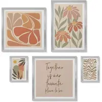 Wallfluent 5-Delige Schilderij Set - Berglandschap Met Mist, Water En Herten - 20 x 30 cm - Muurdecoratie - Wanddecoratie - Hal