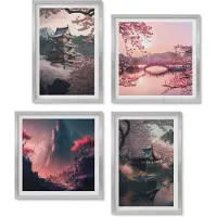 Wallfluent 4-Delige Schilderij Set - Fantasielandschappen Van Japan Berglandschappen - 40 x 40 cm En 40 x 60 cm - Wanddecoratie - Schilderijen Set - Kantoor - Decoratieve Schilderijen