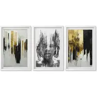 Wallfluent 3-Delige Schilderij Set - Contrasterende Abstracties Met Portret En Architectuur - 40 x 60 - Wanddecoratie - Woonkamer Decoratie - Decoratieve Schilderijen
