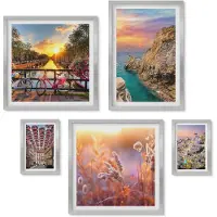 Wallfluent 4-Delige Schilderij Set - Kustlandschappen en charmante stadjes van Europa - 50 x 50 cm, 20 x 30 cm en 40 x 60 cm - Decoratieve Schilderijen - Woonkamer - Interieur - Moderne Wanddecoratie
