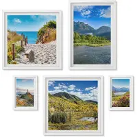 Wallfluent 5-Delige Schilderij Set - Natuurlandschappen Met Uitzicht Op Bergen En Stranden - 50 x 50 cm, 20 x 30 cm En 40 x 60 cm - Muurdecoratie - Decoratieve Schilderijen - Wohnzimmer