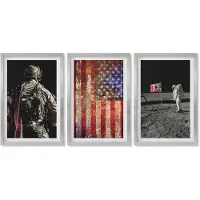 Wallfluent 4-Delige Schilderij Set - Amerikaanse nationale symbolen, vlag van de VS - 40 x 60 cm - Muurdecoratie - Interieur Decoratie