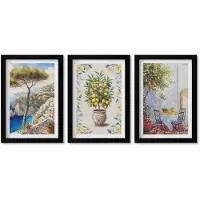 Wallfluent 3-Delige Schilderij Set - Zeegezicht Met Citroenbomen - Italiaanse Schilderijen - 20 x 30 cm - Wanddecoratie - Muurdecoratie - Woonkamer - Woonkamer Decoratie