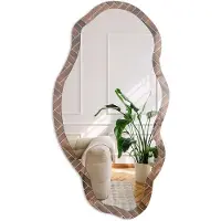 Coloray Visgraatpatroon Spiegel - Bruin Rechthoekige Spiegel Voor Interieur - Organische Spiegel - Hal, Woonkamer, Kantoor - Geometrisch - 45x90 cm - Totale afmeting 52x97 cm