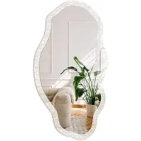Coloray Crème Weefsel Spiegel - Romig Stijlvolle Wandspiegel - Organische Spiegel - Slaapkamer, Woonkamer, Hal - Minimalistisch - 45x90 cm - Totale afmeting 52x97 cm