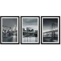 Wallfluent 4-Delige Schilderij Set - Bruggen en stedelijke architectuur in grijstinten - 40 x 60 cm - Decoratieve Schilderijen - Wanddecoratie - Hal - Stijlvolle Muurdecoratie
