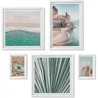 Wallfluent 5-Delige Schilderij Set - Stijlvol Uitzicht Op Zee Met Stranden En Vegetatie. - 50 x 50 cm, 20 x 30 cm En 40 x 60 cm - Wanddecoratie - Muurdecoratie - Woonkamer - Decoratieve Schilderijen