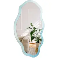 Coloray Hemelse Droom Spiegel - Blauw Stijlvolle Wandspiegel - Organische Spiegel - Slaapkamer, Woonkamer, Kantoor - Boho - 45x90 cm - Totale afmeting 52x97 cm