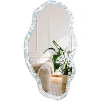 Coloray Bloemenpatroon Spiegel - Blauw Elegante Rechthoekige Wandspiegel - Organische Spiegel - Slaapkamer, Woonkamer, Hal - Klassiek - 45x90 cm - Totale afmeting 52x97 cm