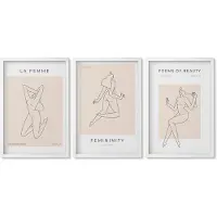 Wallfluent 3-Delige Schilderij Set - Lineaire Silhouetten Van Vrouwen In Minimalistische Posters - 40 x 60 - Wanddecoratie - Muurdecoratie - Moderne Interieurdecoratie
