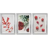 Wallfluent 3-Delige Schilderij Set - Rode Vruchten En Planten In Een Minimalistische Stijl - 20 x 30 cm - Wanddecoratie - Schilderijen Set - Kantoor - Decoratieve Schilderijen