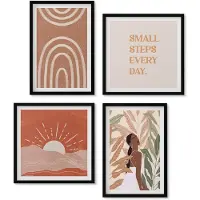 Wallfluent 4-Delige Schilderij Set - Boho Abstracte Vormen En Illustraties - 40 x 40 cm En 40 x 60 cm - Wanddecoratie - Schilderijen Set - Interieur - Moderne Wanddecoratie