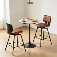 HAUSS SPOLE Barkruk - Draaibare Barstoel Set Van 2 - Met Ergonomische Rugleuning En Voetsteunen - Voor Keuken En Bar - Kunstleer Bruin
