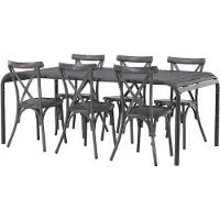Ebuy24 Borneo tuinmeubelset tafel 100x200cm zwart 6 stoelen donkergrijs.