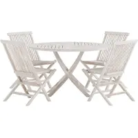 Ebuy24 Kenya tuinmeubelset tafel Ø120cm wit 4 stoelen whitewash.