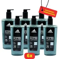 Adidas Dynamic Pulse 3-in-1 Douchegel met Pomp – Lichaam, Gezicht & Haar – 6x 600 ml - Voordeelverpakking!