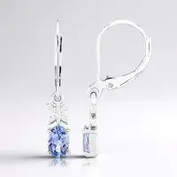 Cavill - 925 Sterlingzilver Oorbellen - Onverhitte Lila Tanzaniet Ovaal 0,765 ct - Elegante Fleur de Lis Sieraden voor Dames