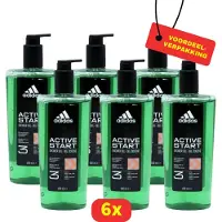 Adidas Active start 3-in-1 Douchegel met Pomp – Lichaam, Gezicht & Haar – 6x 600 ml - Voordeelverpakking!