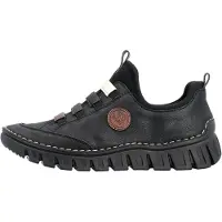 Rieker dames slipper met profielzool, elastische instap, aantrekkoordjes, model 57550, maat: 39 EU, kleur: zwart
