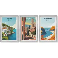 Wallfluent 4-Delige Schilderij Set - Schilderachtige landschappen in retrostijl - 40 x 60 cm - Moderne Wanddecoratie - Woonkamer