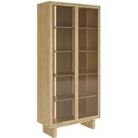 Vente-unique Vitrinekast 2 deuren met leds in MDF en gehard glas - Natuurlijk licht TERLONA