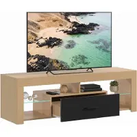 HOMCOM TV Stand-Spanplatte, Glas-140 x 40 x 45 cm-Eiche