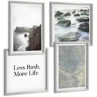 Tulup 4-Delige Schilderij Set - Groene marmeren inscriptie en melancholische vergezichten - 40 x 40 cm en 40 x 60 cm - Schilderijen Set - Wanddecoratie - Woonkamer - Muurdecoratie