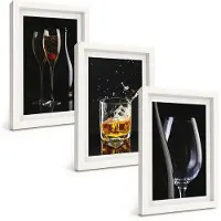 Tulup 3-Delige Schilderij Set - Wijn- en whiskyglazen op een zwarte achtergrond. - 20x30 - Muurdecoratie - Schilderijen Set - Woonkamer - Stijlvolle Muurdecoratie