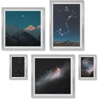 Wallfluent 4-Delige Schilderij Set - Ruimte Nachthemellandschappen met sterren en sterrenbeelden - 50 x 50 cm, 20 x 30 cm en 40 x 60 cm - Muurdecoratie - Wanddecoratie - Slaapkamer