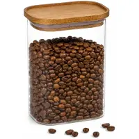 Spies Online Glazen Voorraadpot 1,3 Liter – Rechthoekige Bewaarpot met Houten Deksel – Luchtdichte Voorraadbus voor Koffie, Rijst, Pasta, Muesli en Noten – Transparant/Bruin