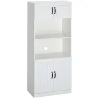 OKWISH Keukenkast - Hoogkast Met Open Middendeel - Verstelbare Planken - Antikantelband - Wit MDF - 70 x 40 x 170 Cm