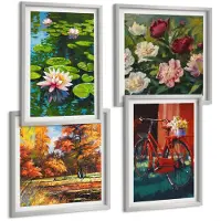 Tulup 4-Delige Schilderij Set - Herfstkleuren, lelievijver, fietsen op het terras - 40 x 40 cm en 40 x 60 cm - Wanddecoratie - Woonkamer Decoratie - Interieur Decoratie