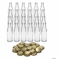 MamboCat Set van 24 LINEA-flesjes van 0,33 l, transparant, met 30 gouden kroonkurken – 24x 24915 & 30x 24064