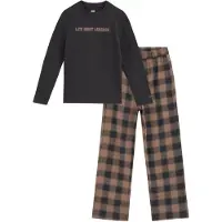 We fashion geruite pyjama - antraciet/bruin Grijs Jongens Katoen Ronde hals - maat 122/128