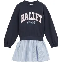 We fashion gestreepte sweatjurk met tekst - donkerblauw Streep - maat 98/104