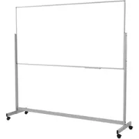 MAUL Whiteboard MAULstandard vast, verplaatsbaar, liggend formaat, draaibaar, 1000 x 2000 mm, magnetisch, opbergbakje, met kunststof gecoat staalplaat, grijs