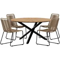 Ebuy24 Mexico tuinmeubelset tafel Ø140cm naturel 4 stoelen bruin.