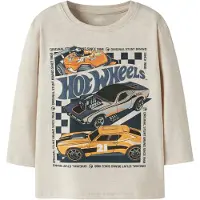 Name it Shirt 'NMMJunior Hotwheels' beige gemêleerd / donkergrijs / lichtoranje