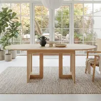OKWISH Eettafel - Uitschuifbaar 120 Tot 160 x 80 cm - Voor 6 Tot 8 Personen - Afgeronde Hoeken En Rotan Poten - MDF Eikenkleur