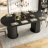 OKWISH Eettafel - Uitschuifbaar Met Verborgen Opbergruimte - 149,8-189,7 x 80 x 75 cm - Multifunctioneel Voor Kleine Ruimtes - MDF Zwart