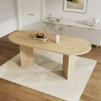 OKWISH Eettafel - 160 x 80 cm - Voor 6-8 Personen - Verdikt Tafelblad Met Afgeronde Hoeken - Moderne Stijl - MDF- Eikenkleur