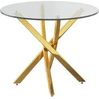 STILVORA eettafel met ronde glazen blad, salontafel met vergulde poten, bijzettafeltje in moderne stijl, goud + glas